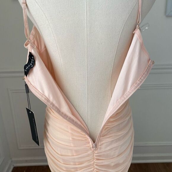 NWT Emprada Kana Blush Pink Ruched Mesh Slit Dress $110 XL - Picture 9 of 12